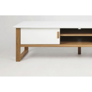 Meuble TV design, bois laqué blanc, OSLO