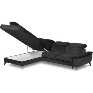 Canapé d'angle convertible en velours luxe - 5 places, SIENNA, noir, angle gauche