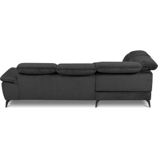 Canapé d'angle convertible en velours luxe - 5 places, SIENNA, noir, angle gauche