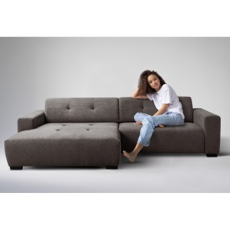 Canapé d'angle profondeur réglable fasano velours luxe gris clair 5 places, angle gauche (vu de face) - Mobilier Privé
