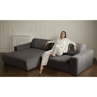 Canapé d'angle profondeur réglable fasano velours luxe gris clair 5 places, angle gauche (vu de face) - Mobilier Privé