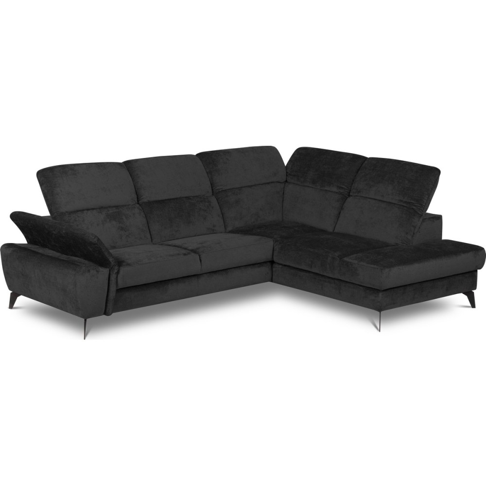 Canapé d'angle convertible en velours luxe - 5 places, SIENNA, noir, angle droit Canapé d'angle convertible en velours luxe - 5 places, SIENNA, noir, angle droit