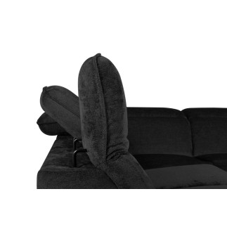 Canapé d'angle convertible en velours luxe - 5 places, SIENNA, noir, angle droit