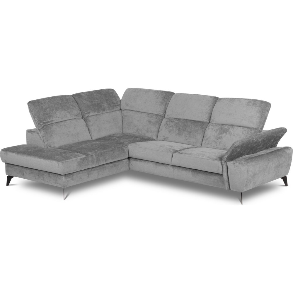 Canapé d'angle convertible en velours luxe - 5 places, SIENNA, gris, angle gauche