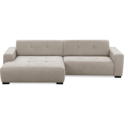 Canapé d'angle profondeur réglable AUSTINI tissu de qualité beige 4 places, angle gauche (vu de face)