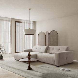 Canapé d'angle profondeur réglable fasano velours luxe gris clair 5 places, angle gauche (vu de face) - Mobilier Privé