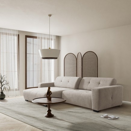 Canapé d'angle profondeur réglable fasano velours luxe gris clair 5 places, angle gauche (vu de face) - Mobilier Privé