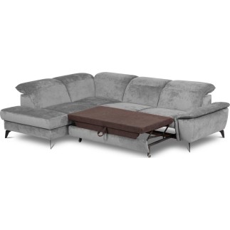 Canapé d'angle convertible en velours luxe - 5 places, SIENNA, gris, angle gauche