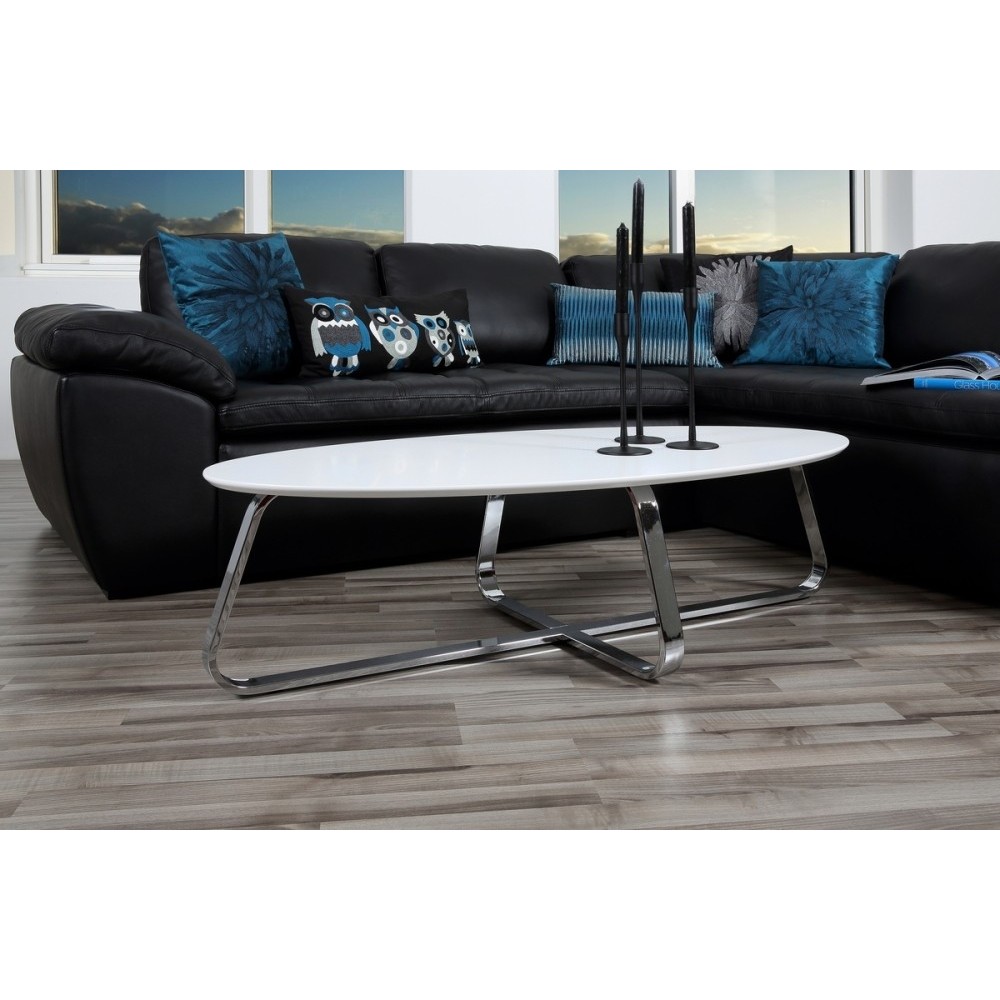Table basse design, bois laqué blanc mat, KENZI, Long: 120 cm, Larg: 60 cm, Haut: 35 cm