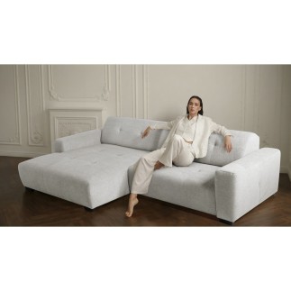 Canapé d'angle profondeur réglable fasano velours luxe gris clair 5 places, angle gauche (vu de face) - Mobilier Privé
