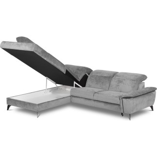 Canapé d'angle convertible en velours luxe - 5 places, SIENNA, gris, angle gauche
