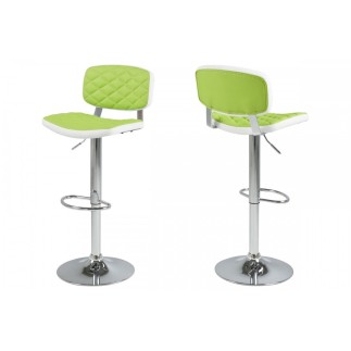 Lot de 2 tabourets design en simili cuir vert et blanc, ALVERO