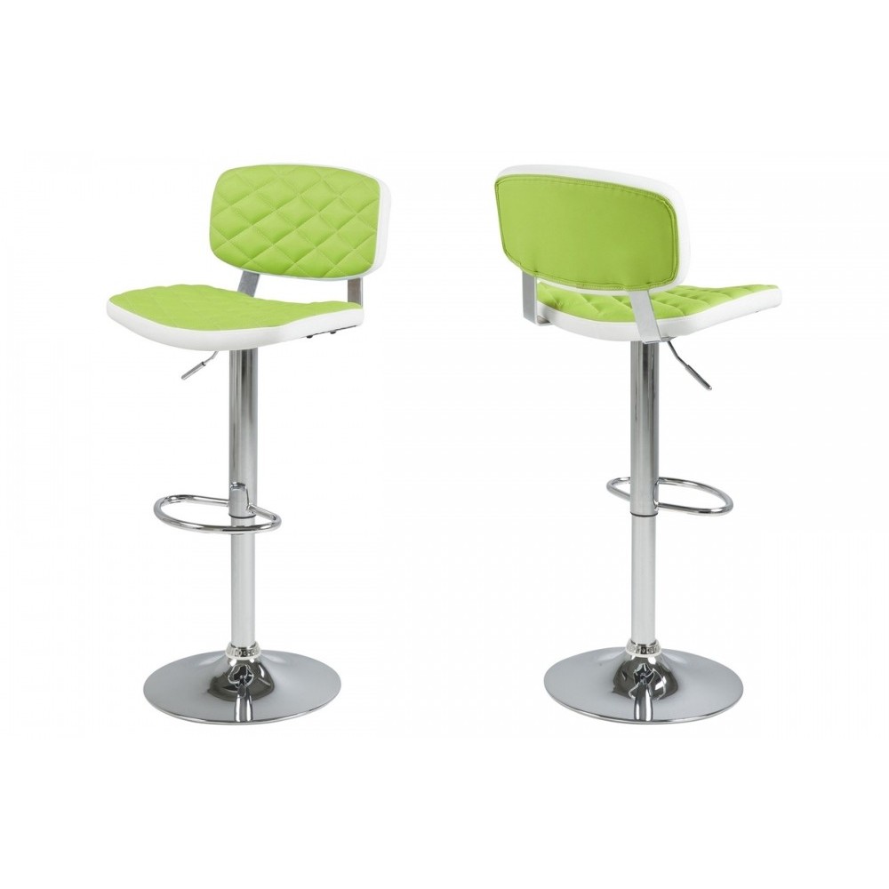 Lot de 2 tabourets design en simili cuir vert et blanc, ALVERO