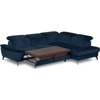 Canapé d'angle convertible en velours luxe - 5 places, SIENNA, bleu foncé, angle droit