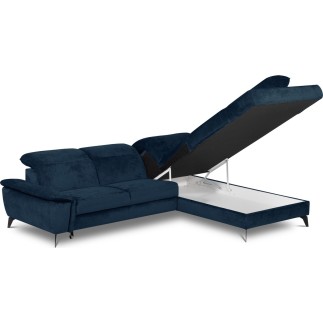 Canapé d'angle convertible en velours luxe - 5 places, SIENNA, bleu foncé, angle droit
