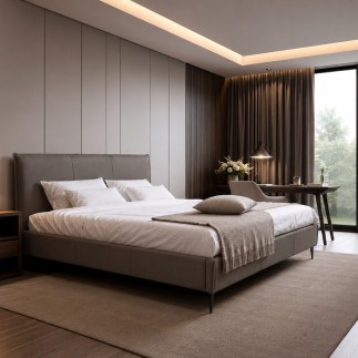 Lit design en cuir italien de luxe AURENE, taupe, 160x200