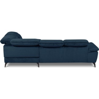 Canapé d'angle convertible en velours luxe - 5 places, SIENNA, bleu foncé, angle droit