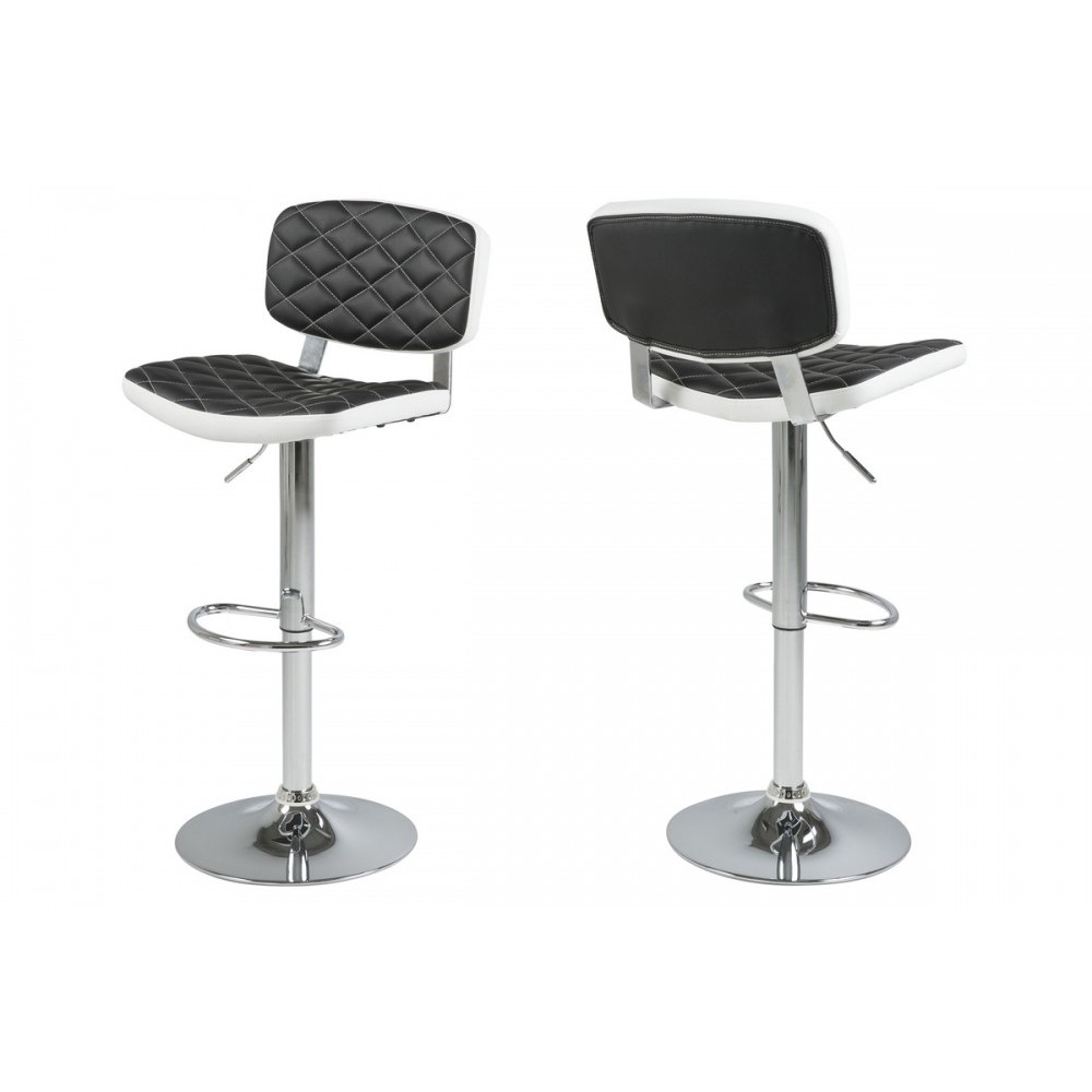 Lot de 2 tabourets design en simili cuir noir et blanc, ALVERO