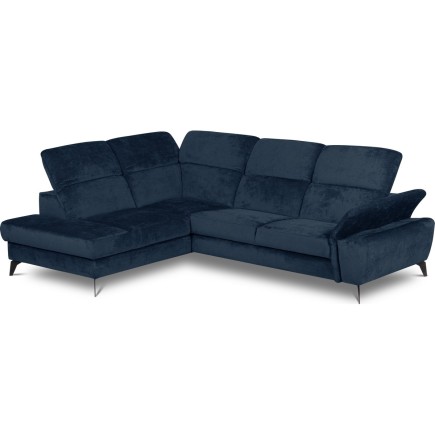 Canapé d'angle convertible en velours luxe - 5 places, SIENNA, bleu foncé, angle gauche