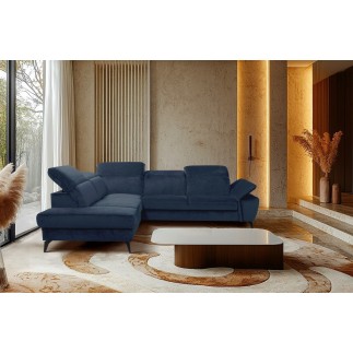 Canapé d'angle convertible en velours luxe - 5 places, SIENNA, bleu foncé, angle gauche