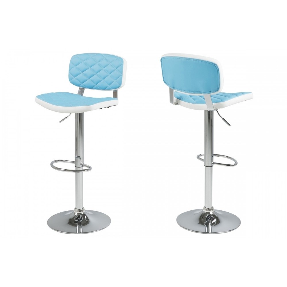 Lot de 2 tabourets design en simili cuir bleu et blanc, ALVERO
