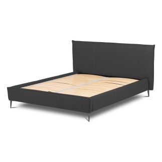Lit design en cuir italien de luxe AURENE, gris foncé, 140x200