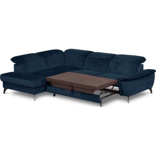 Canapé d'angle convertible en velours luxe - 5 places, SIENNA, bleu foncé, angle gauche