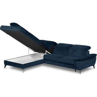Canapé d'angle convertible en velours luxe - 5 places, SIENNA, bleu foncé, angle gauche