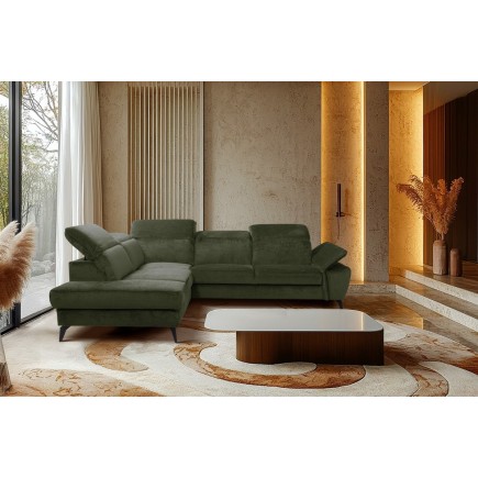 Canapé d'angle convertible en velours luxe - 5 places, SIENNA, vert foncé, angle gauche