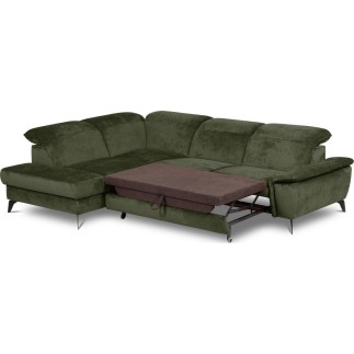 Canapé d'angle convertible en velours luxe - 5 places, SIENNA, vert foncé, angle gauche