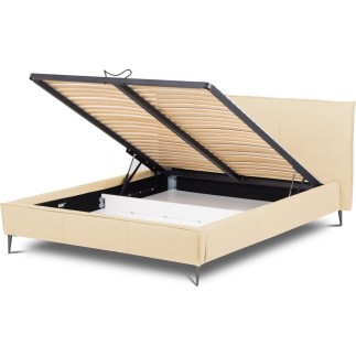 Lit design en cuir italien de luxe AURENE, beige, 140x200