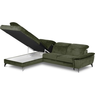 Canapé d'angle convertible en velours luxe - 5 places, SIENNA, vert foncé, angle gauche