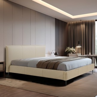 Lit design en cuir italien de luxe AURENE, beige, 200x200