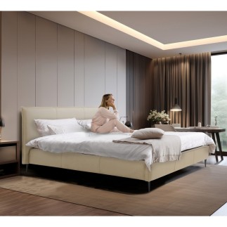 Lit design en cuir italien de luxe AURENE, beige, 200x200