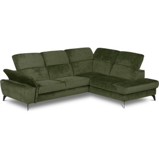 Canapé d'angle convertible en velours luxe - 5 places, SIENNA, vert olive, angle droit