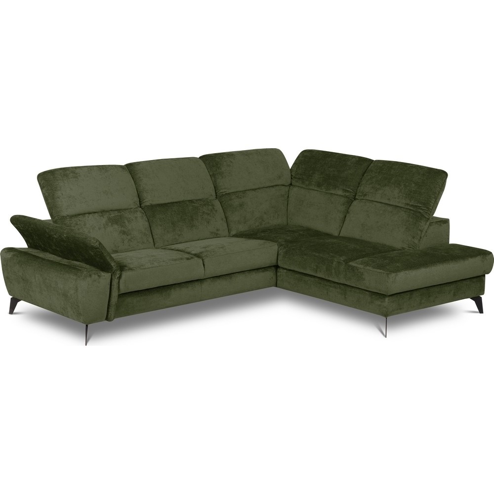 Canapé d'angle convertible en velours luxe - 5 places, SIENNA, vert olive, angle droit