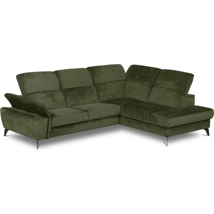 Canapé d'angle convertible en velours luxe - 5 places, SIENNA, vert olive, angle droit