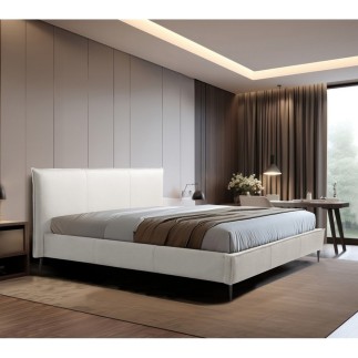Lit design en cuir italien de luxe AURENE, blanc cassé, 180x200