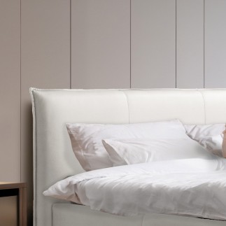 Lit design en cuir italien de luxe AURENE, blanc cassé, 180x200