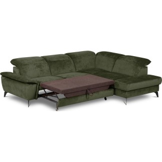 Canapé d'angle convertible en velours luxe - 5 places, SIENNA, vert olive, angle droit