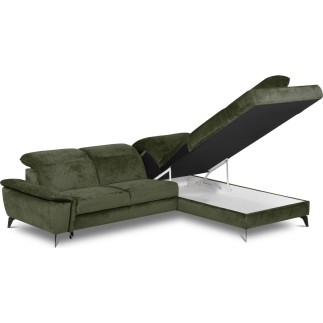 Canapé d'angle convertible en velours luxe - 5 places, SIENNA, vert olive, angle droit