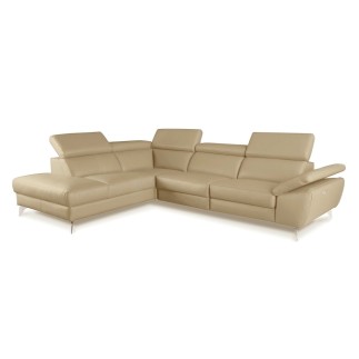 Canapé d'angle relax 100% tout cuir épais luxe italien 1 relax électrique 5/6 places KASTER beige angle gauche