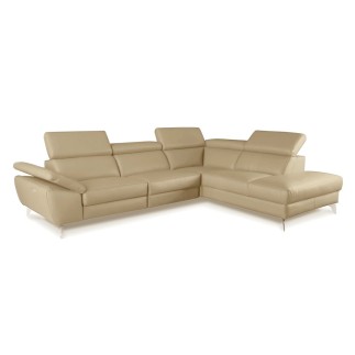 Canapé d'angle relax 100% tout cuir épais luxe italien 1 relax électrique 5/6 places KASTER beige angle droit