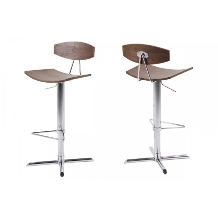 Lot de 2 tabourets design bois et chrome, BLUNT