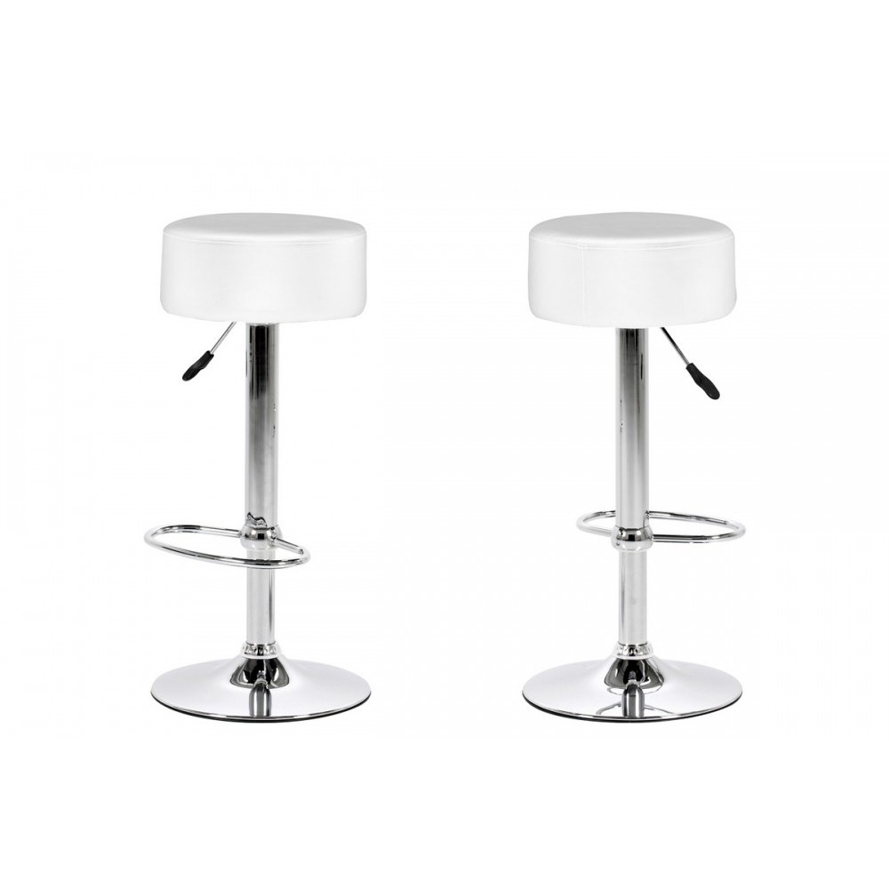 Lot de 2 tabourets design en simili cuir blanc, DUSTIN
