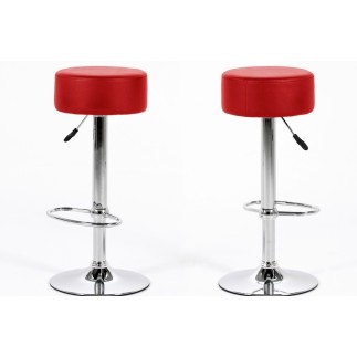Lot de 2 tabourets design en simili cuir rouge, DUSTIN