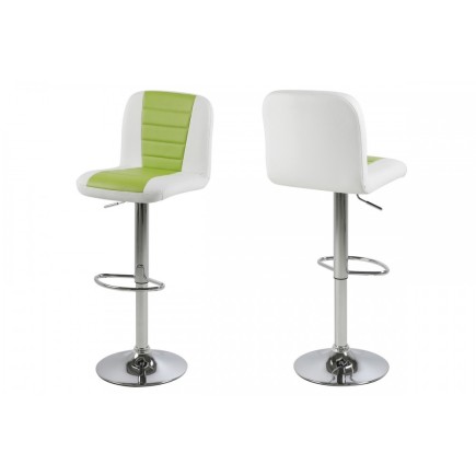 Tabouret design en simili cuir blanc et vert citron, FUSTER