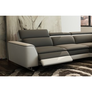 Canapé d'angle en cuir italien 5/6 places RELAXIMO, gris foncé et blanc