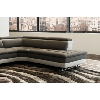 Canapé d'angle en cuir italien 5/6 places RELAXIMO, gris foncé et blanc