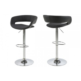 Lot de 2 tabourets design en tissu anthracite et simili cuir noir, GRECO